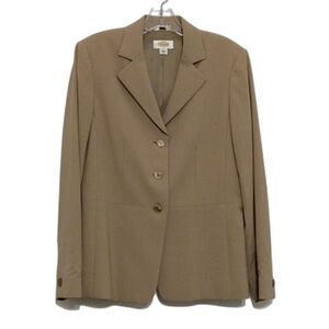 Talbots Blazer Womens 6 Tan Beige Stretch Wool Blend Pleated 3 Button Down
